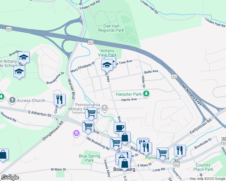 map of restaurants, bars, coffee shops, grocery stores, and more near 716 Boalsburg Pike in Boalsburg