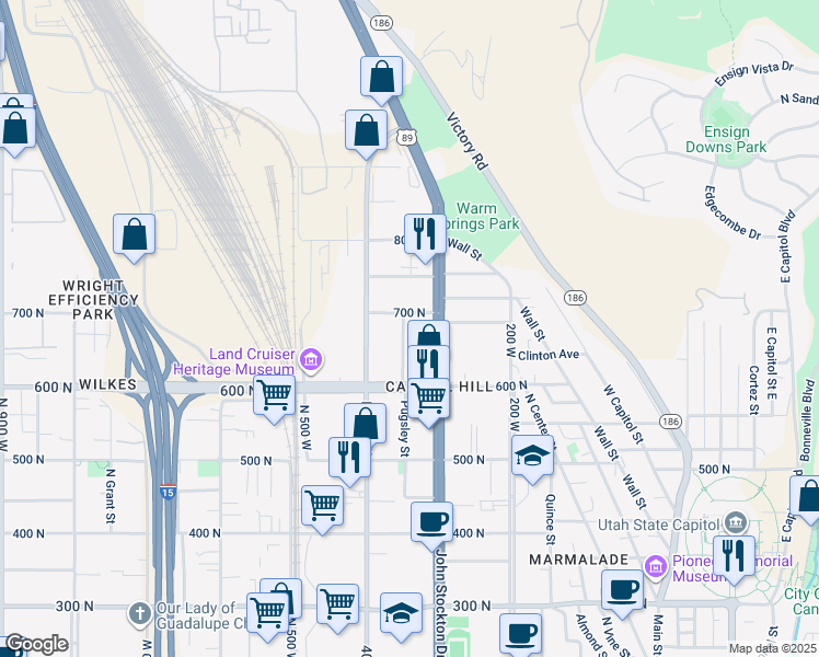 map of restaurants, bars, coffee shops, grocery stores, and more near 325 West 700 North in Salt Lake City