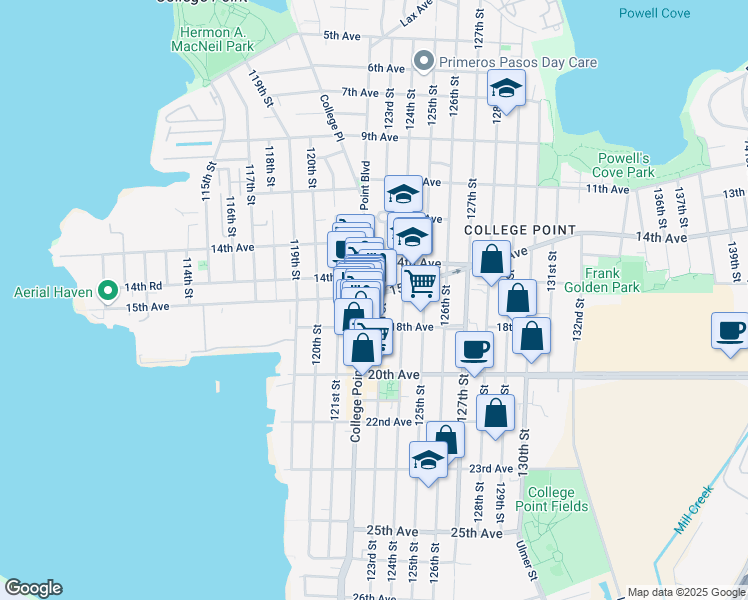 map of restaurants, bars, coffee shops, grocery stores, and more near 122-17 18th Avenue in Queens