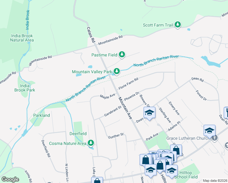 map of restaurants, bars, coffee shops, grocery stores, and more near 58 Mountain Avenue in Mendham