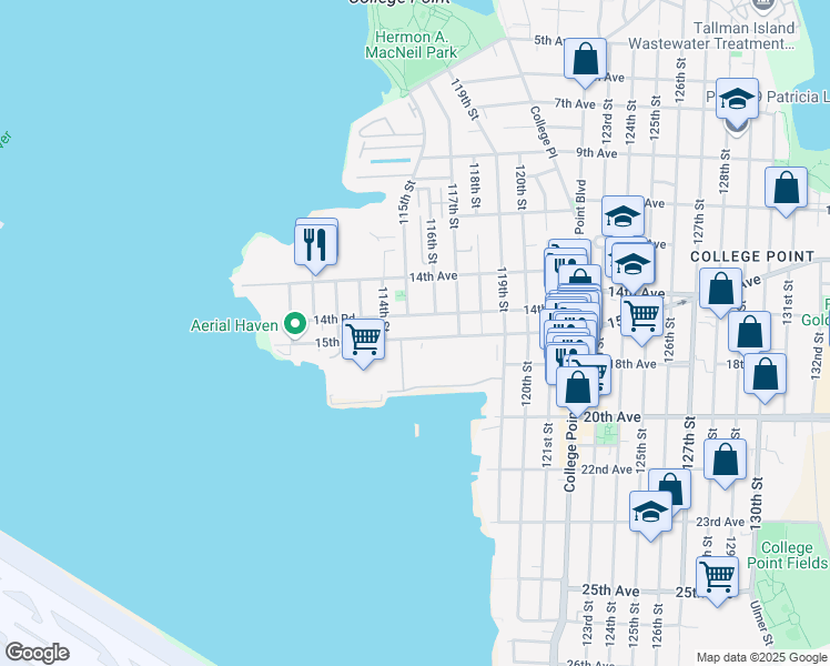 map of restaurants, bars, coffee shops, grocery stores, and more near 114-02 15th Avenue in Queens