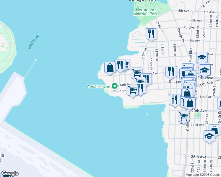 map of restaurants, bars, coffee shops, grocery stores, and more near 110-00 15th Avenue in Queens