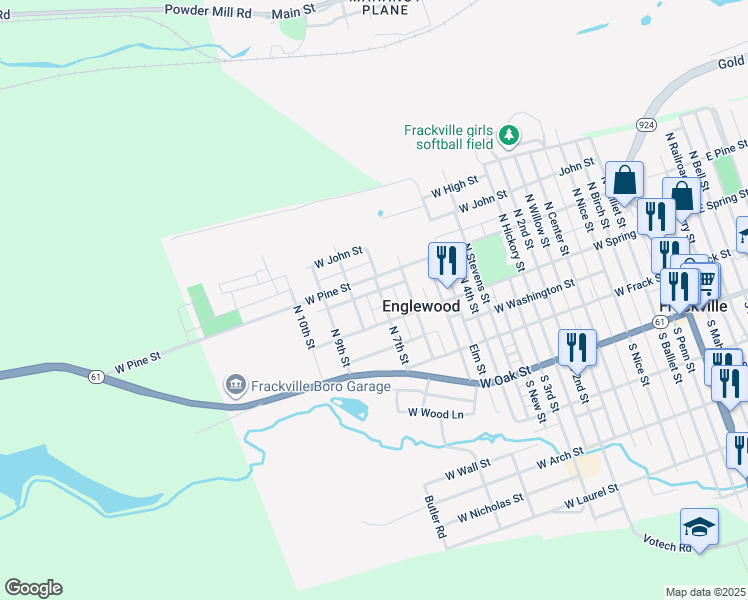 map of restaurants, bars, coffee shops, grocery stores, and more near 134 North 7th Street in Frackville
