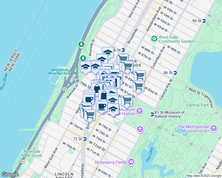 map of restaurants, bars, coffee shops, grocery stores, and more near in New York