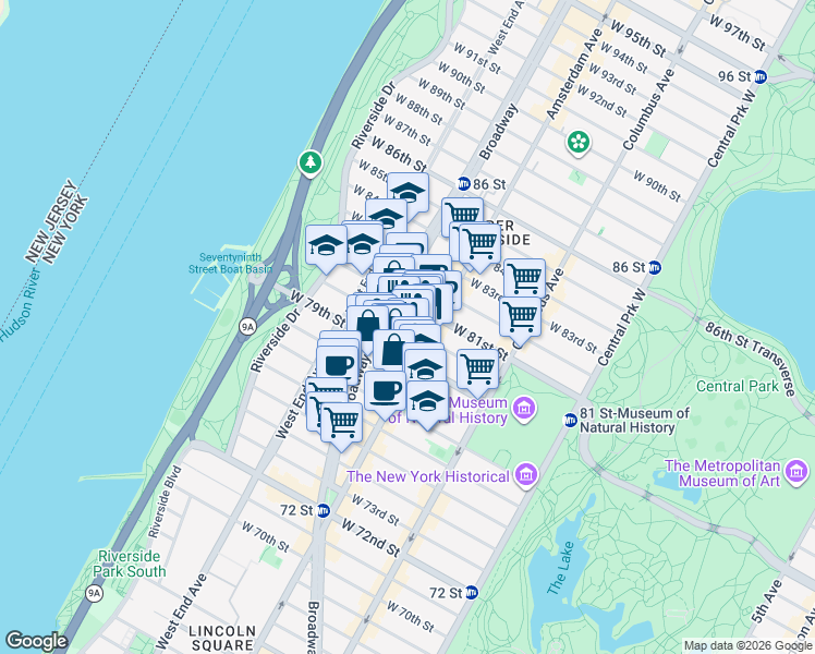 map of restaurants, bars, coffee shops, grocery stores, and more near in New York