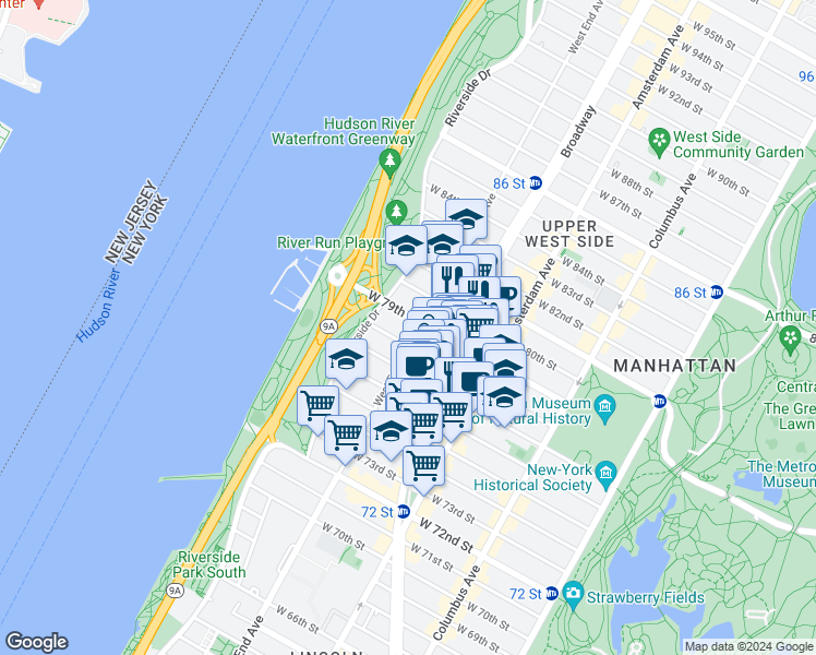 map of restaurants, bars, coffee shops, grocery stores, and more near in New York