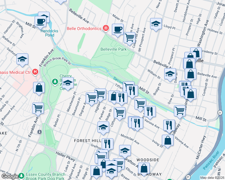 map of restaurants, bars, coffee shops, grocery stores, and more near 21 Ruby Place in Newark