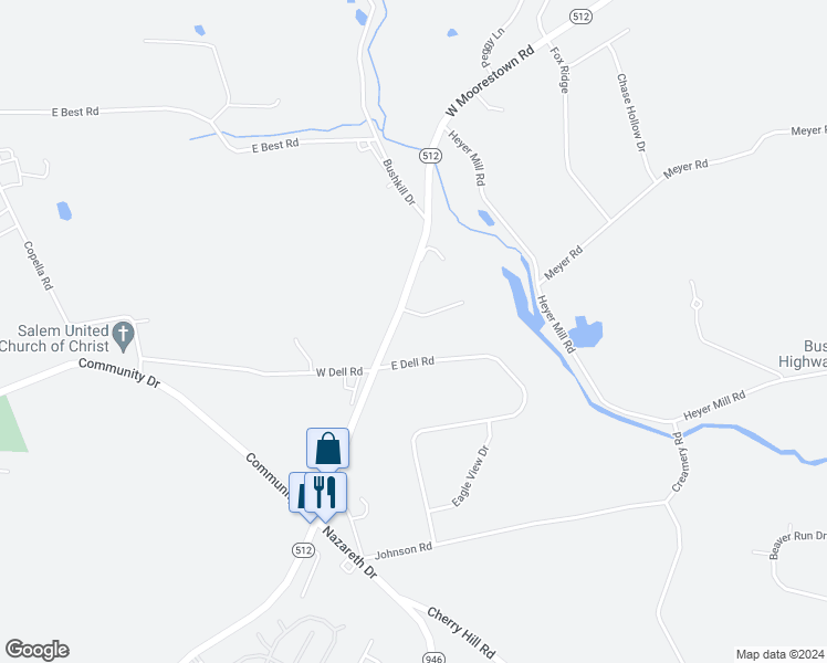 map of restaurants, bars, coffee shops, grocery stores, and more near 671 Moorestown Drive in Bath