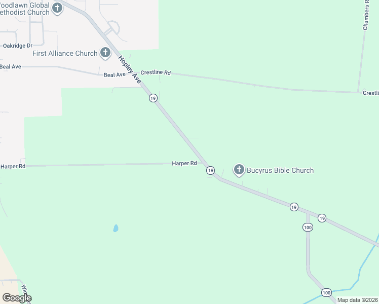 map of restaurants, bars, coffee shops, grocery stores, and more near 3243-3299 Harper Road in Bucyrus