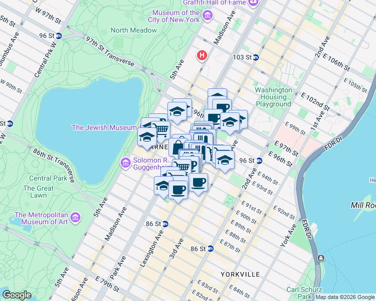 map of restaurants, bars, coffee shops, grocery stores, and more near in New York