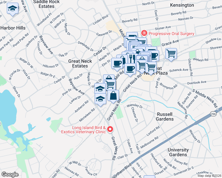 map of restaurants, bars, coffee shops, grocery stores, and more near 98 Cuttermill Road in Great Neck