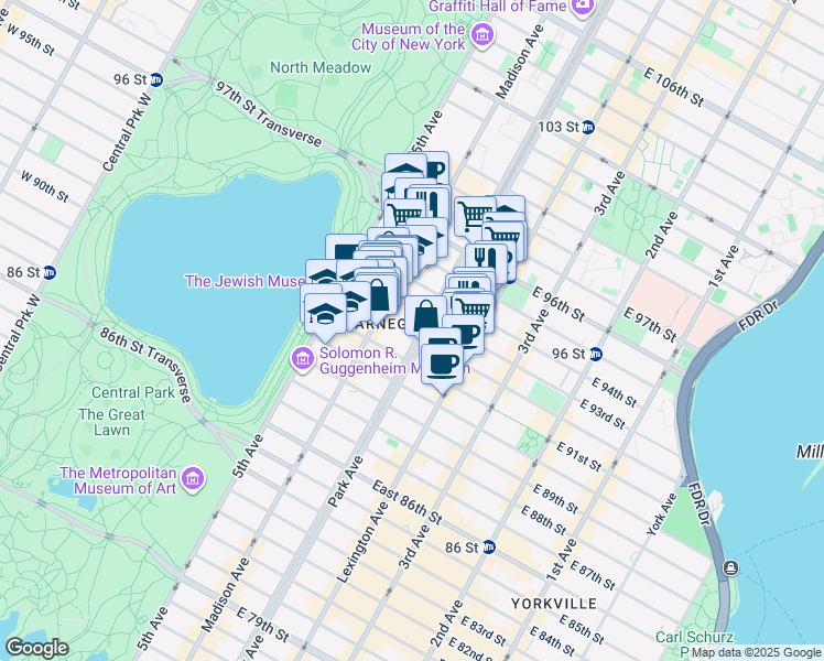map of restaurants, bars, coffee shops, grocery stores, and more near in New York