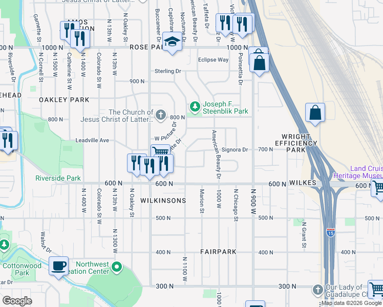 map of restaurants, bars, coffee shops, grocery stores, and more near 1074 North Rambler Drive in Salt Lake City