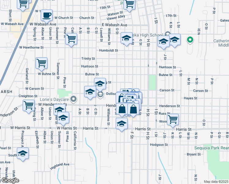 map of restaurants, bars, coffee shops, grocery stores, and more near 2509 D St in Eureka