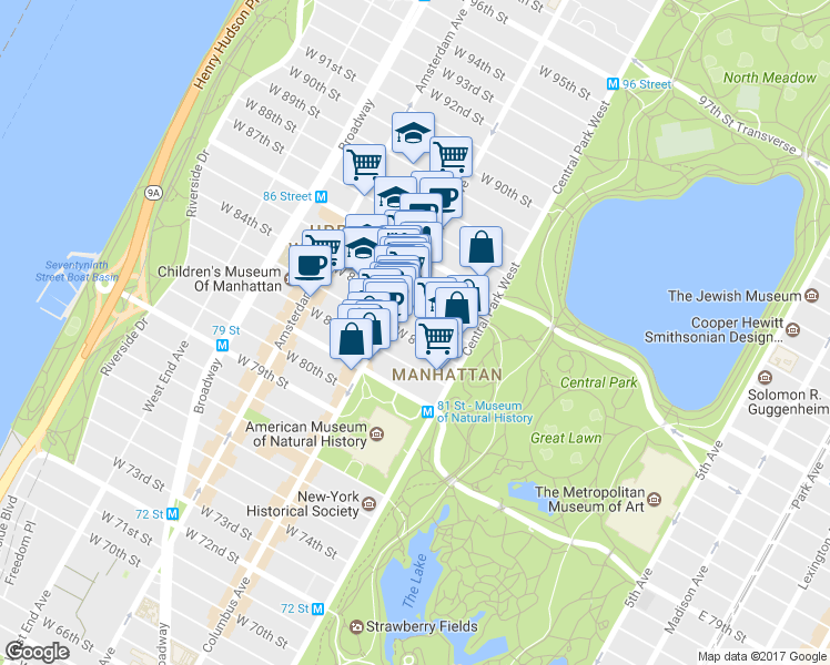 map of restaurants, bars, coffee shops, grocery stores, and more near in New York