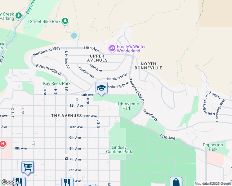 map of restaurants, bars, coffee shops, grocery stores, and more near 833 East 13th Avenue in Salt Lake City