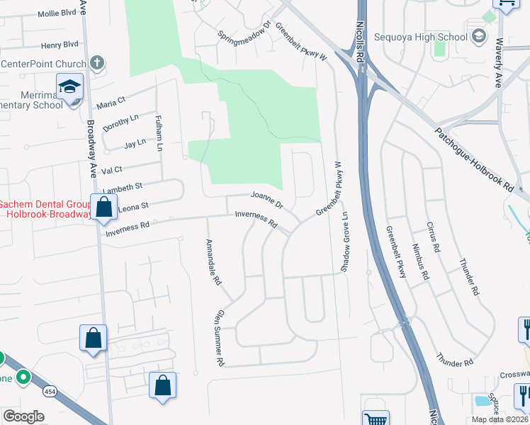 map of restaurants, bars, coffee shops, grocery stores, and more near 39 Joanne Drive in Holbrook