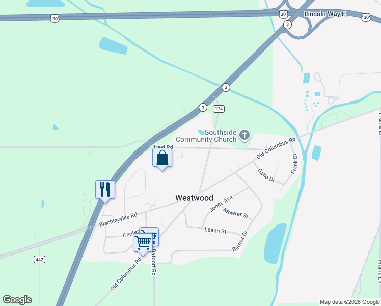 map of restaurants, bars, coffee shops, grocery stores, and more near 959 Heyl Road in Wooster