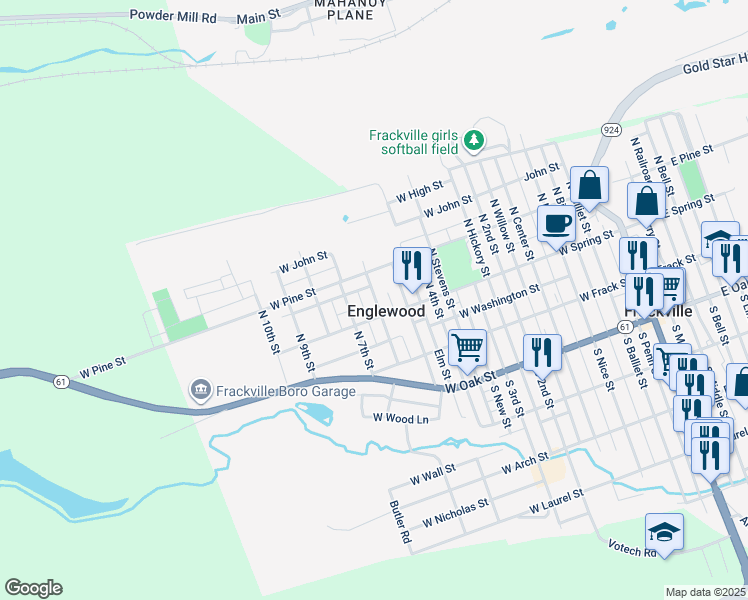 map of restaurants, bars, coffee shops, grocery stores, and more near 140 North 6th Street in Frackville