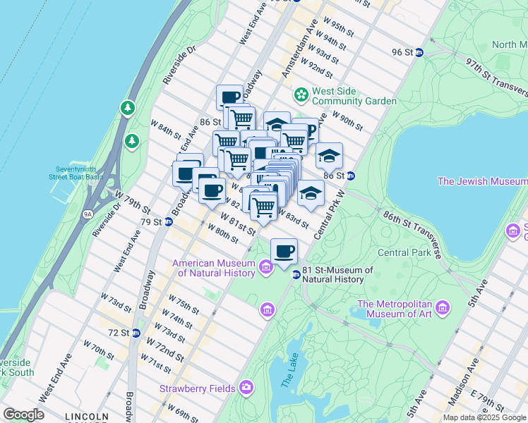 map of restaurants, bars, coffee shops, grocery stores, and more near in New York