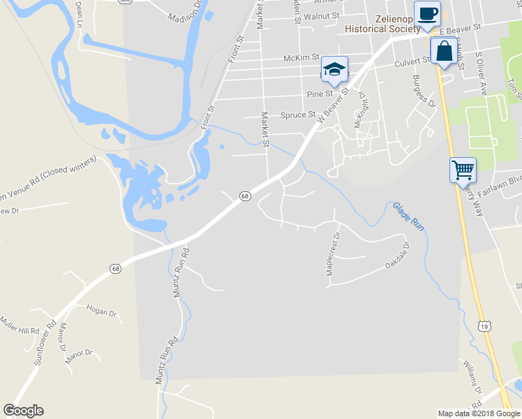 map of restaurants, bars, coffee shops, grocery stores, and more near 798 Timberbrook Court in Zelienople