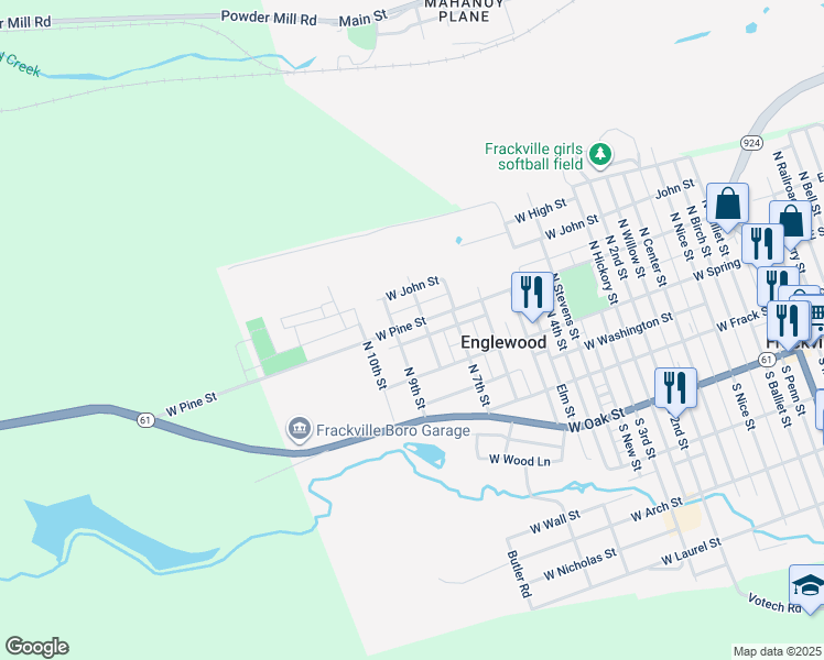 map of restaurants, bars, coffee shops, grocery stores, and more near 748 West Pine Street in Frackville