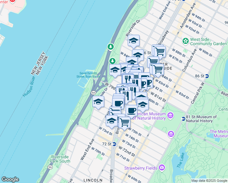 map of restaurants, bars, coffee shops, grocery stores, and more near in New York