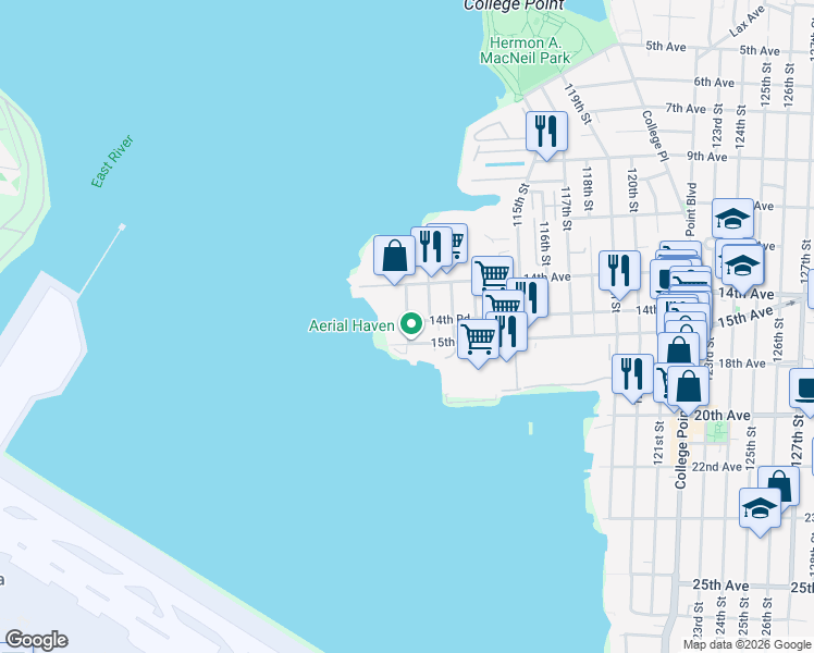 map of restaurants, bars, coffee shops, grocery stores, and more near 14-17 110th Street in Queens