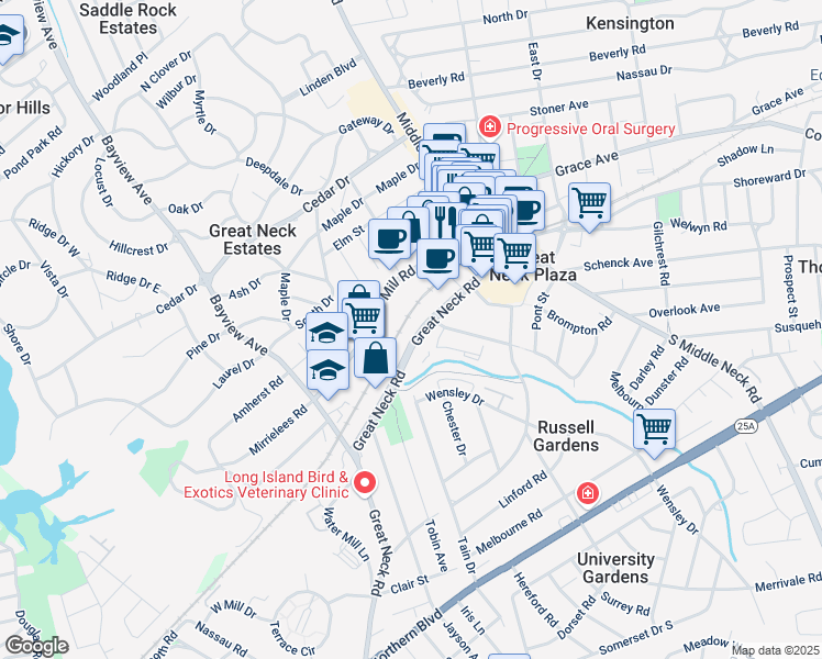 map of restaurants, bars, coffee shops, grocery stores, and more near 80 Cuttermill Road in Great Neck