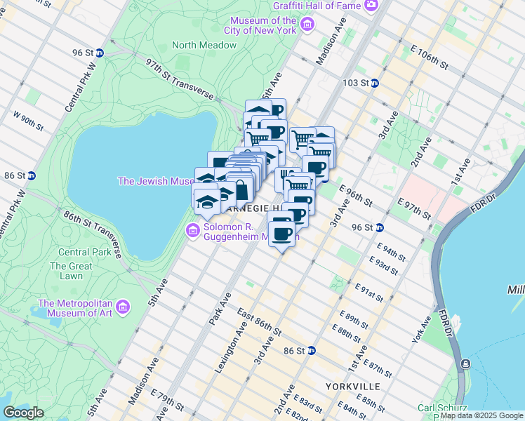 map of restaurants, bars, coffee shops, grocery stores, and more near in New York