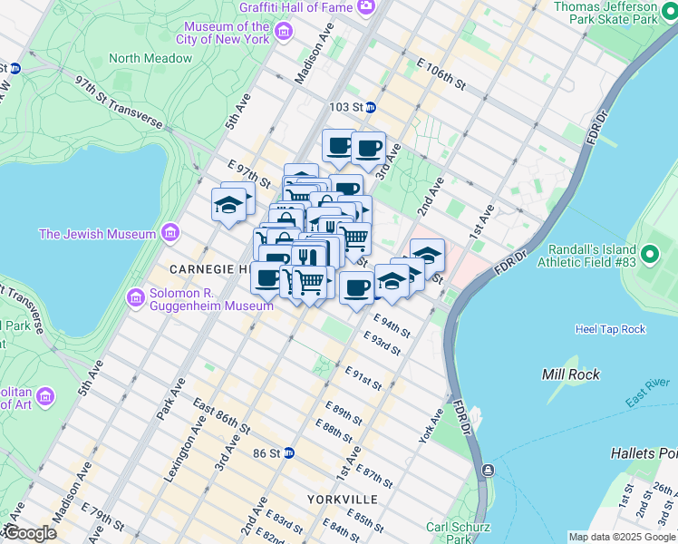 map of restaurants, bars, coffee shops, grocery stores, and more near in New York