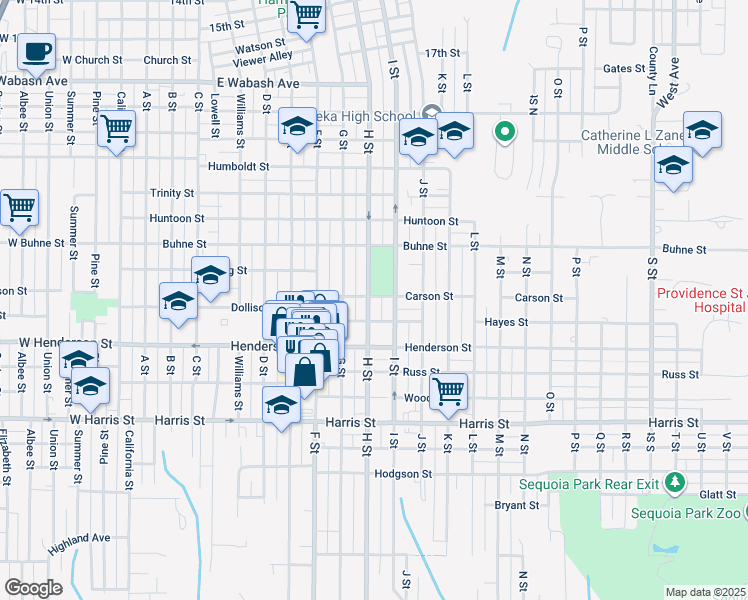 map of restaurants, bars, coffee shops, grocery stores, and more near 2603 H Street in Eureka