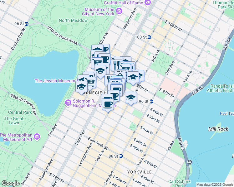 map of restaurants, bars, coffee shops, grocery stores, and more near in New York
