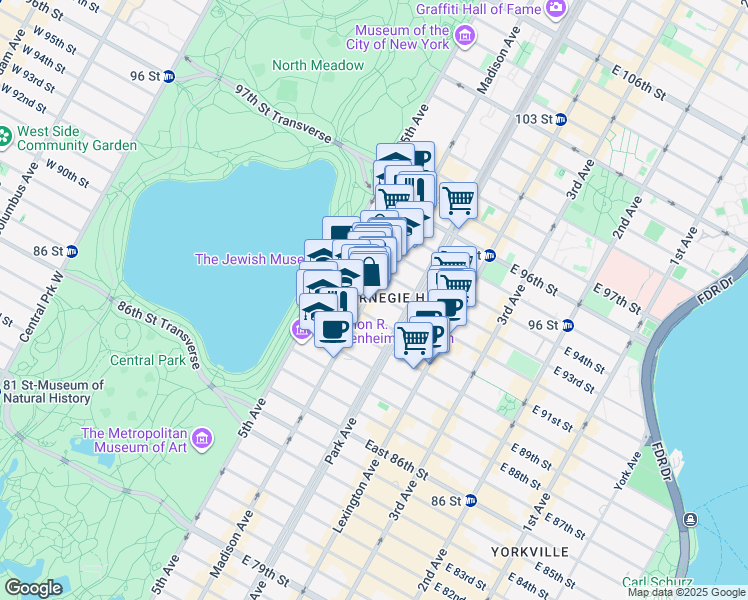 map of restaurants, bars, coffee shops, grocery stores, and more near in New York