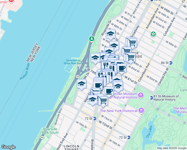 map of restaurants, bars, coffee shops, grocery stores, and more near in New York