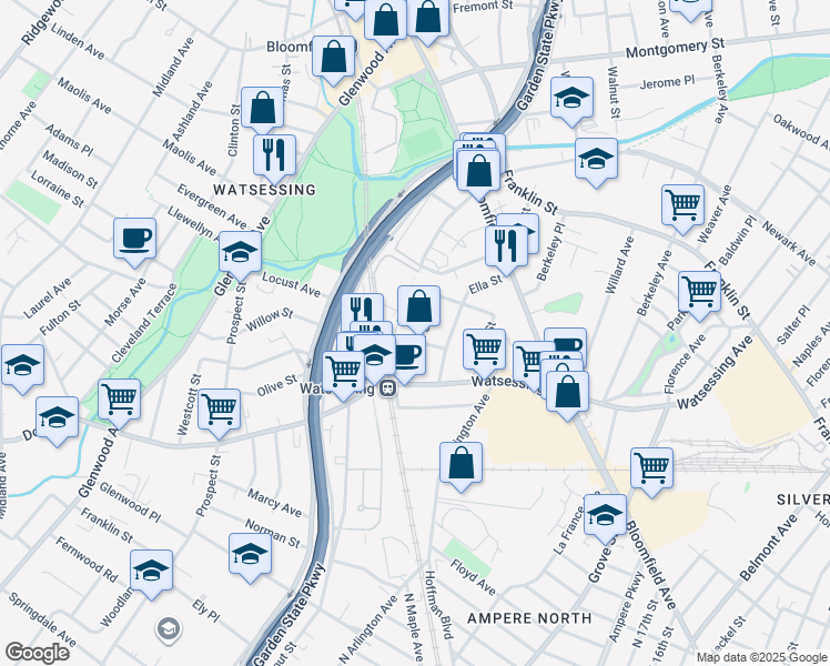 map of restaurants, bars, coffee shops, grocery stores, and more near 46 Charles Street in Bloomfield