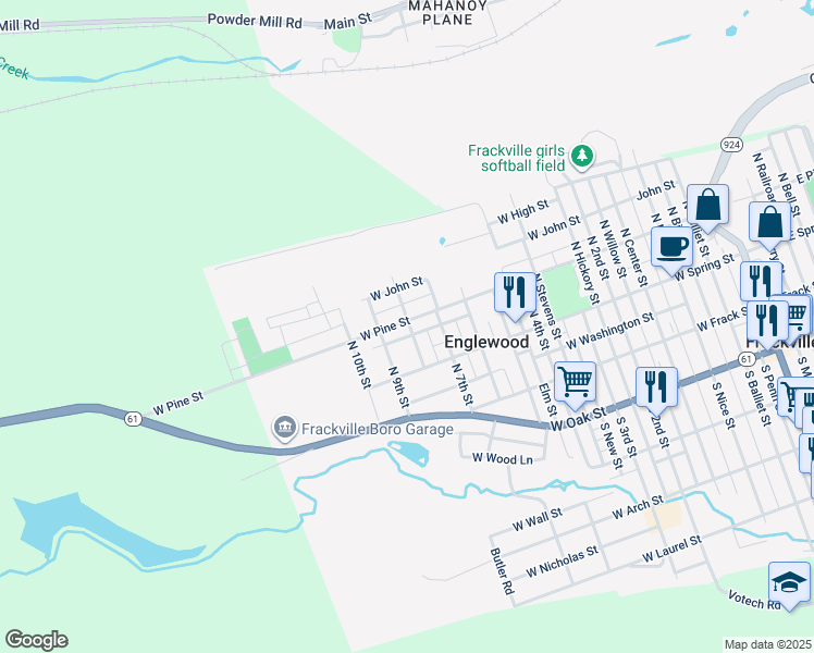 map of restaurants, bars, coffee shops, grocery stores, and more near 748 West Pine Street in Frackville