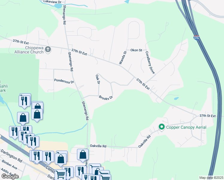 map of restaurants, bars, coffee shops, grocery stores, and more near 160 Brooks Drive in Beaver Falls