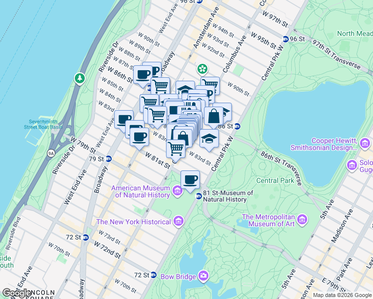 map of restaurants, bars, coffee shops, grocery stores, and more near in New York