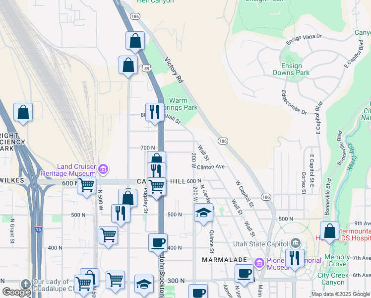 map of restaurants, bars, coffee shops, grocery stores, and more near in Salt Lake City
