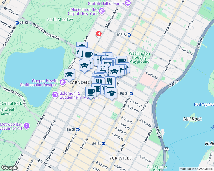 map of restaurants, bars, coffee shops, grocery stores, and more near in New York