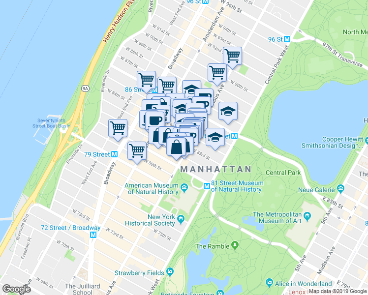 map of restaurants, bars, coffee shops, grocery stores, and more near in New York