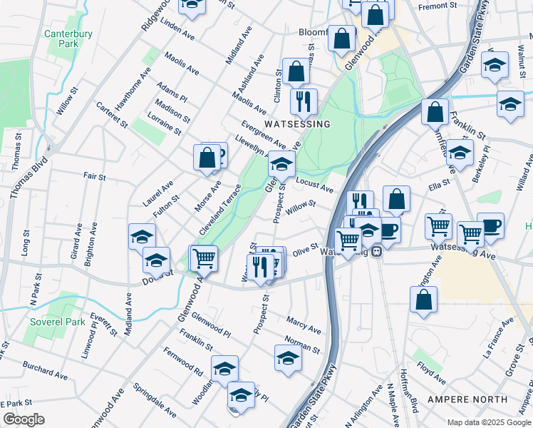 map of restaurants, bars, coffee shops, grocery stores, and more near 41 Glenwood Avenue in Bloomfield