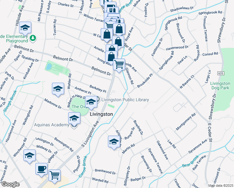 map of restaurants, bars, coffee shops, grocery stores, and more near 311 South Livingston Avenue in Livingston