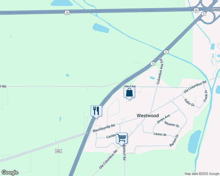 map of restaurants, bars, coffee shops, grocery stores, and more near 1375 Heyl Road in Wooster