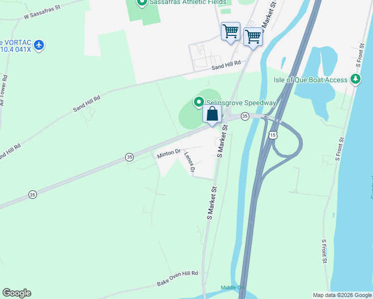 map of restaurants, bars, coffee shops, grocery stores, and more near 15 Minton Drive in Selinsgrove