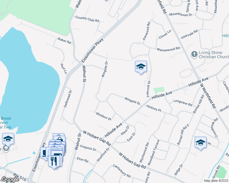 map of restaurants, bars, coffee shops, grocery stores, and more near 16 Wingate Drive in Livingston