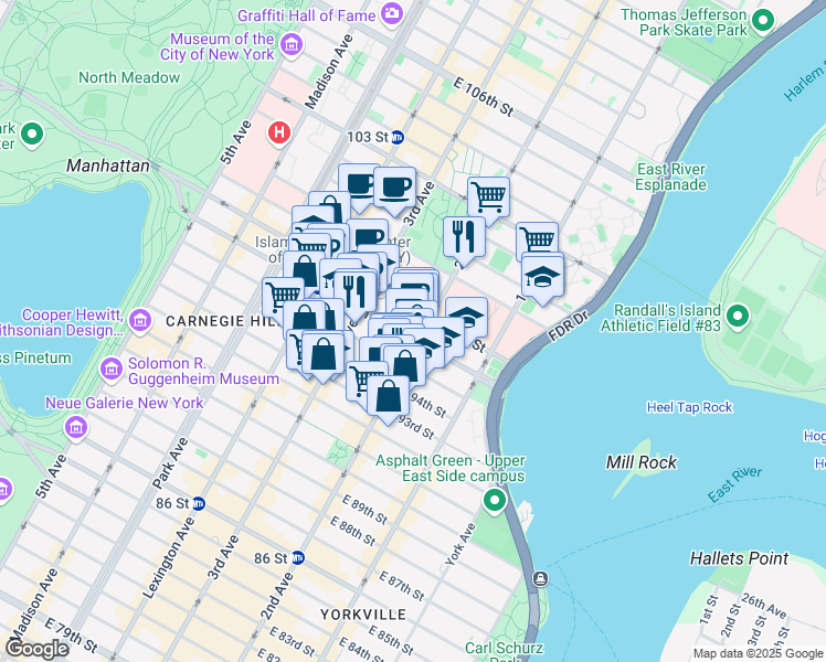 map of restaurants, bars, coffee shops, grocery stores, and more near in New York