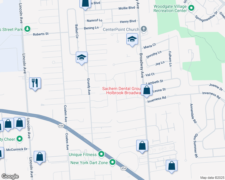 map of restaurants, bars, coffee shops, grocery stores, and more near 58 Pearl Street in Holbrook