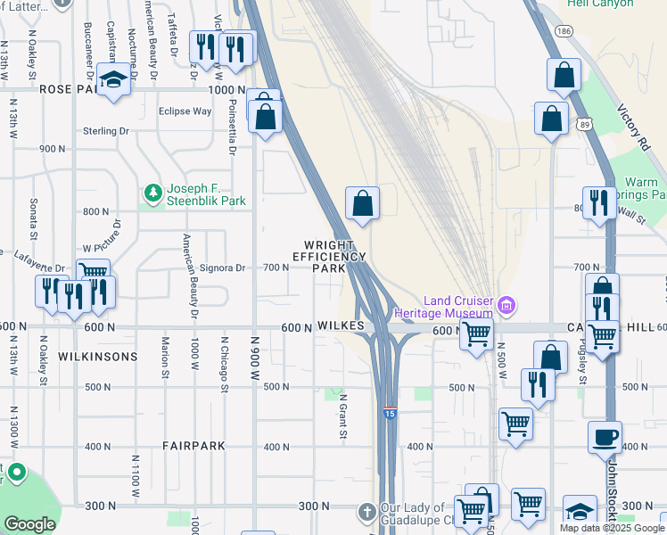 map of restaurants, bars, coffee shops, grocery stores, and more near 710 North 8th West in Salt Lake City